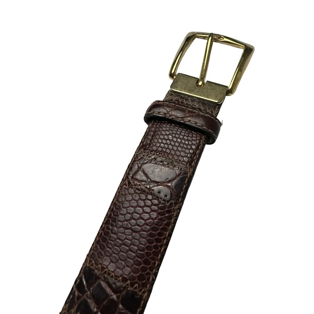 Bespoke Brown Crocodile Lizard Patchwork Mens Brass Buckle Belt Size 36 NWOT